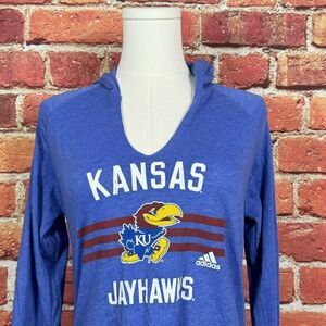 Adidas KU Jayhawks Hoodie Womens Long Sleeve‎ Blue Size Medium Lightweight Thin
